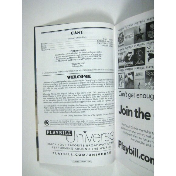 Lovely Sunday Creve Couer Playbill 2018 Annette O'Toole Tennesse Williams - Picture 4 of 6